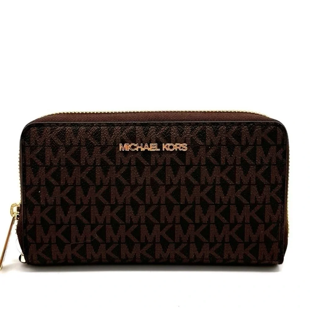 Michael Kors JST Flat MF Phone Case Wallet Brown Leather